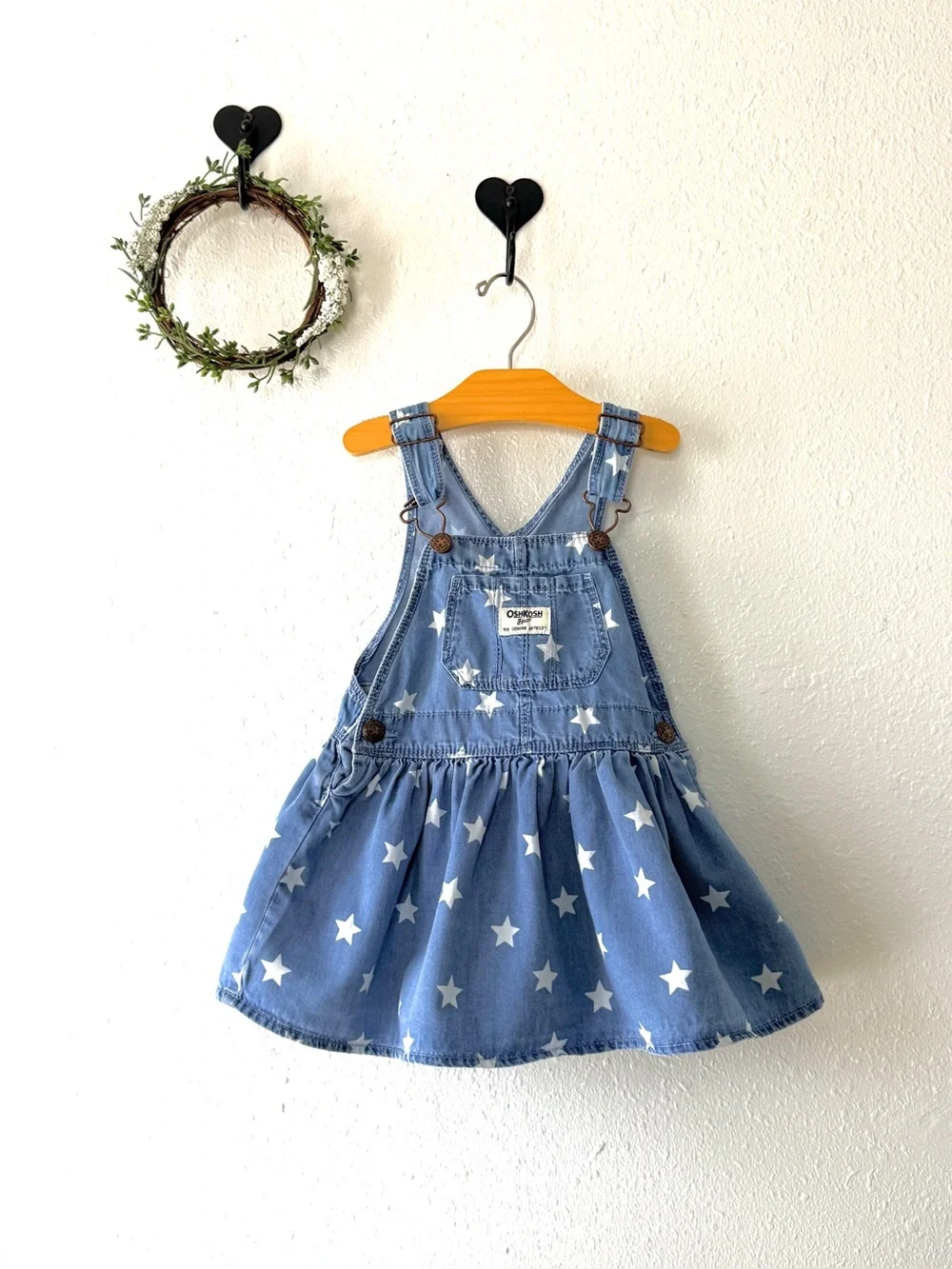 OshKosh B’gosh Star Print Denim Overall Dress Size 2T 100% Cotton
